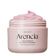 Pink jar of Arencia Fresh Rosehip Rice Mochi Cleanser on a white background